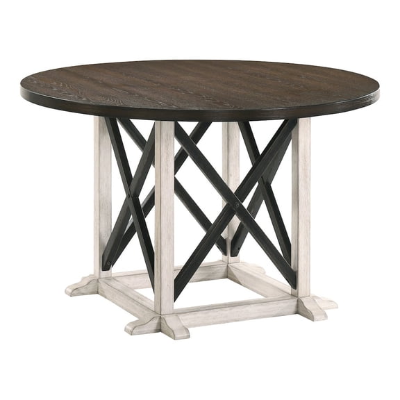 ENITIAL STAR Knix Rustic Wood Round Dining Table in Antique White and Dark Walnut