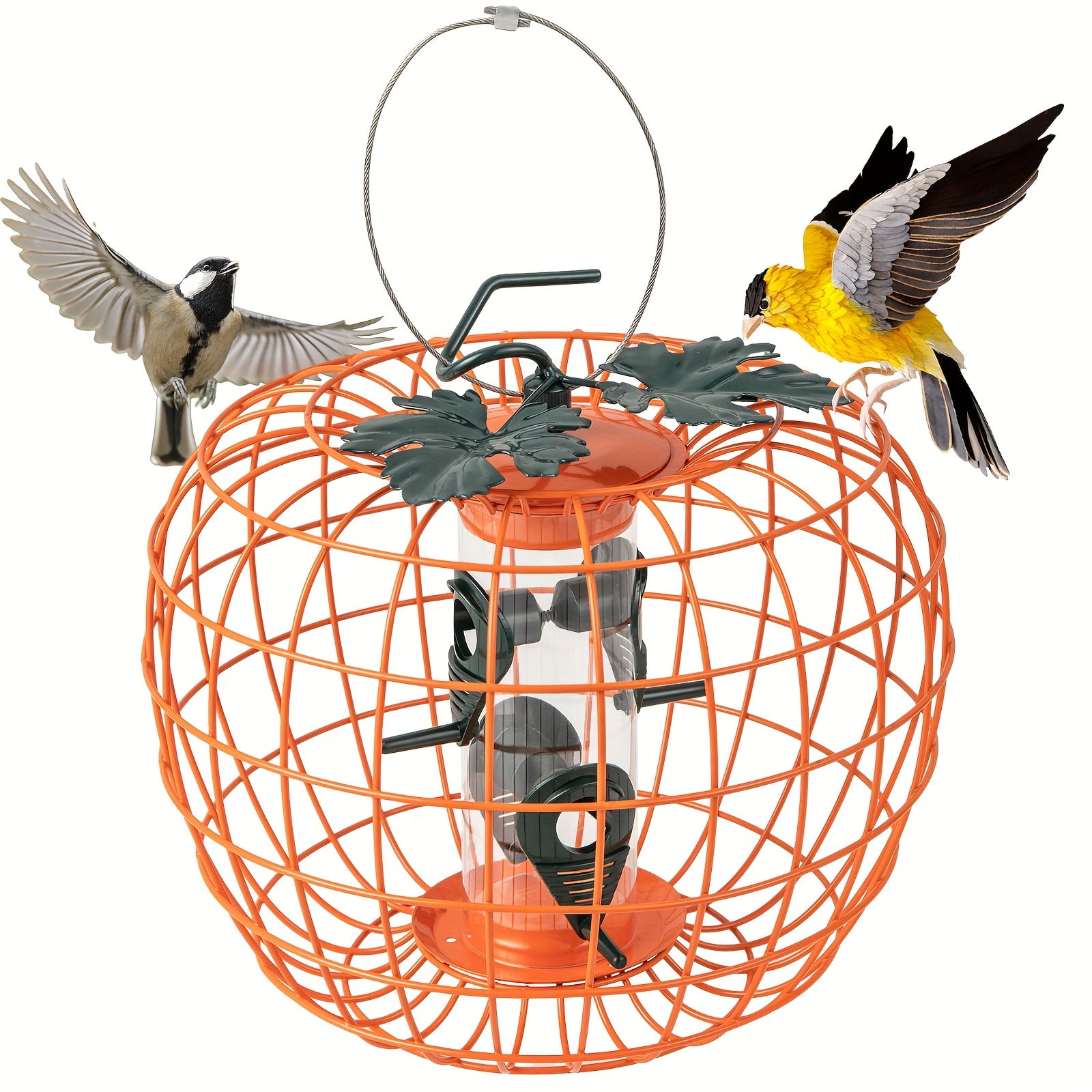 ENIYUU 4-Port Squirrel-Proof Pumpkin Bird Feeder with Large Cage Design ...