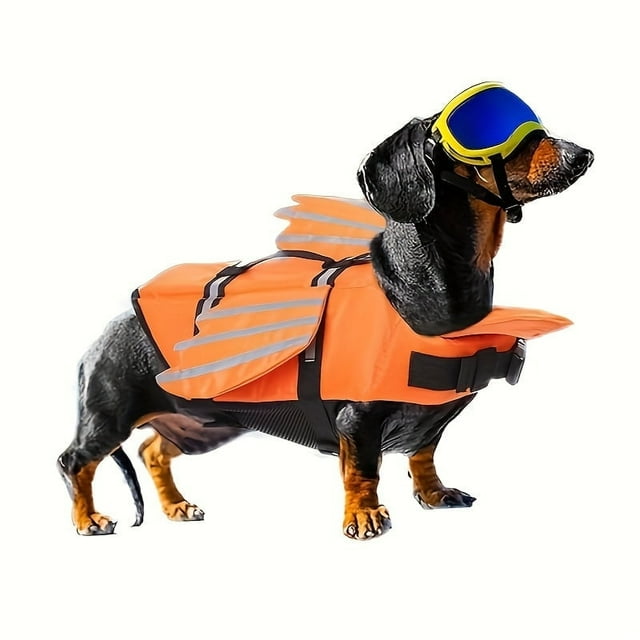 ENIYUU Adjustable Reflective Dog Life Jacket with Rescue Handle and Enhanced Buoyancy Winged Safety Swim Vest for Dogs Polyester Knit Fabric Machine Washable Suitable for Small to Lar