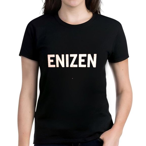 ENIZEN Women's Cotton Short Sleeve T-Shirt - Black Tee with Bold White Lettering Simple Centered Design Casual Fashion Top