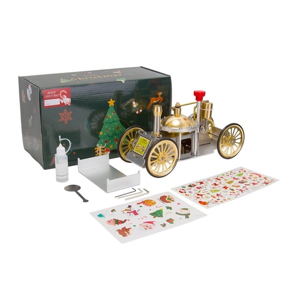 ENJOMOR Steam-Powered Car Model Kit, Pre-Assembled Christmas Themed Operational Steam-Powered Car with Flying Saucer Boiler for STEM Education, Home Decor & Gift Collection