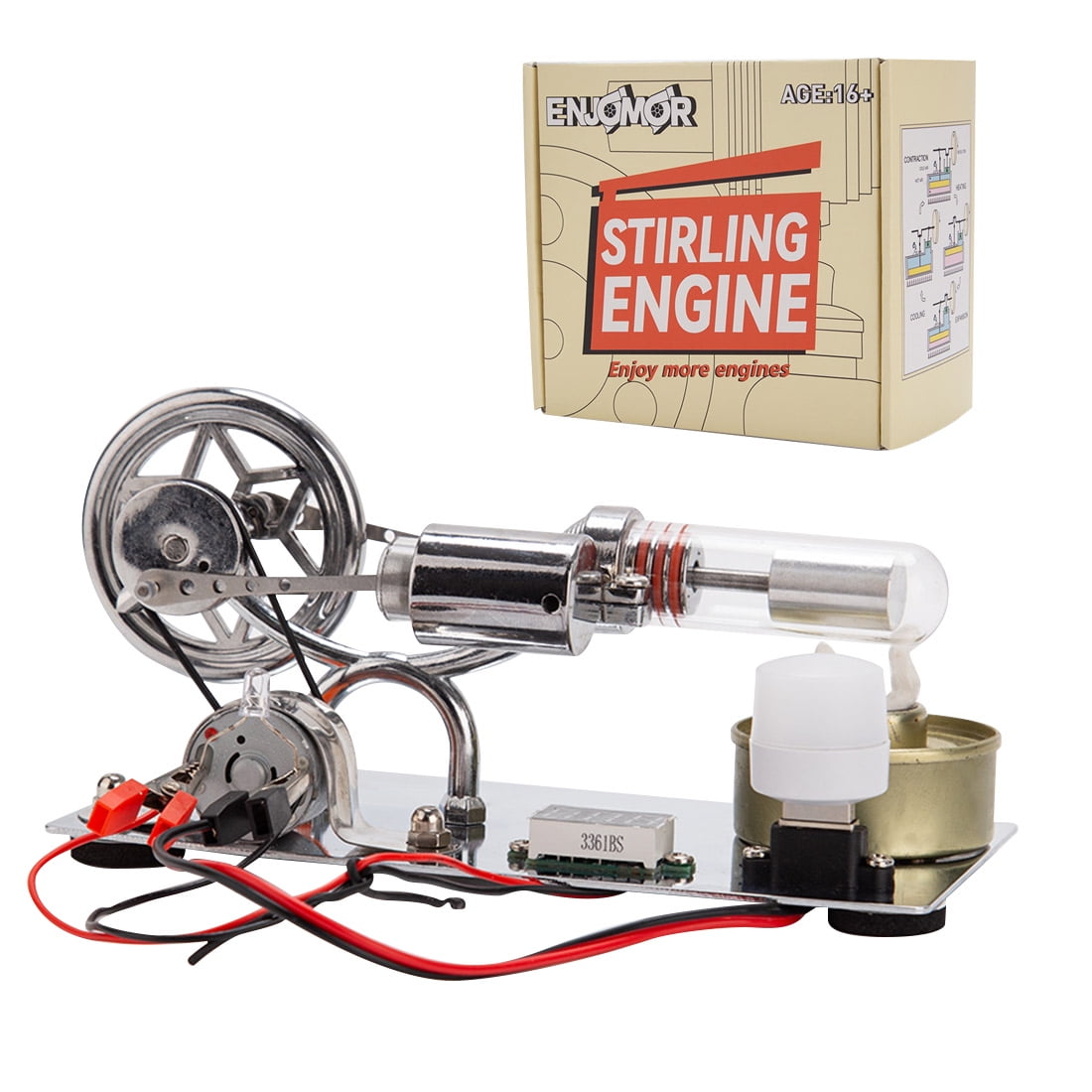 ENJOMOR γ-Type Hot Air Stirling Engine Model Kit - DIY Assembly with LED Generator, Alcohol-Powered, CNC Metal Construction Educational Science Gift for Physics Enthusiasts