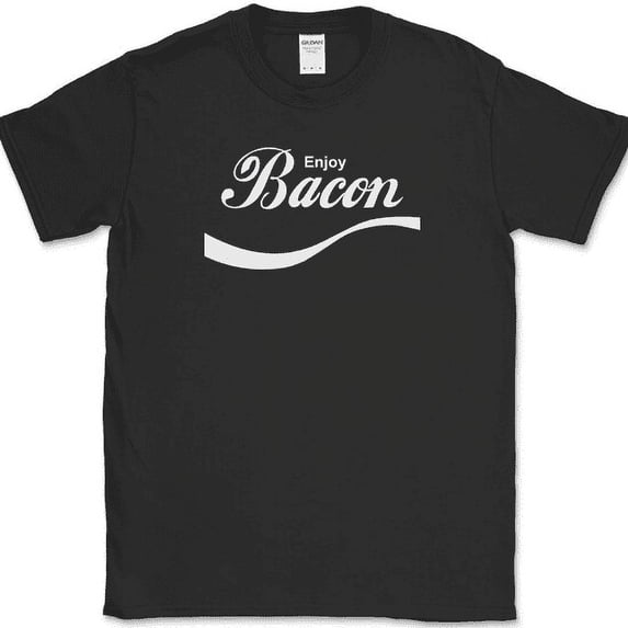 ENJOY BACON T-Shirt Funny Pork BBQ Grilling Meat Humor Text Tee - Black, 4XL