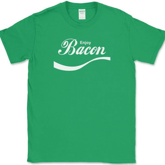ENJOY BACON T-Shirt Funny Pork BBQ Grilling Meat Humor Text Tee - Green, L