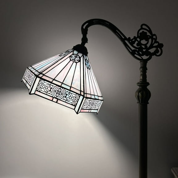 ENJOY DCOR LAMPS 63-Inch 1-Light Tiffany Adjustable LED Floor Lamp with Stained Glass Hexagon in Sky Color