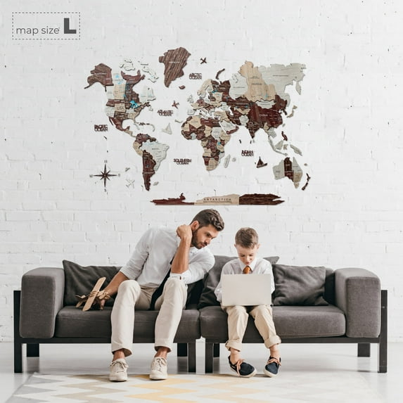 Enjoy The Wood 3D Wood World Map Wall Art Large Wood Wall Décor Housewarming Gift Idea Wood Wall Art World Travel Map for Home & Kitchen or Office (M, Cappuccino)