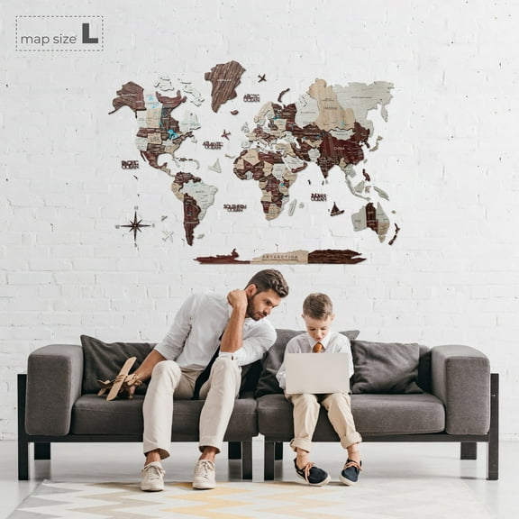 Enjoy The Wood 3D Wood World Map Wall Art Large Wood Wall Décor Housewarming Gift Idea Wood Wall Art World Travel Map for Home & Kitchen or Office (M, Cappuccino)