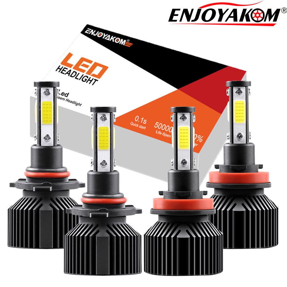 ENJOYAKOM 4pcs 9005 H11 LED Headlight Kit High/Low Beam Bulbs For
