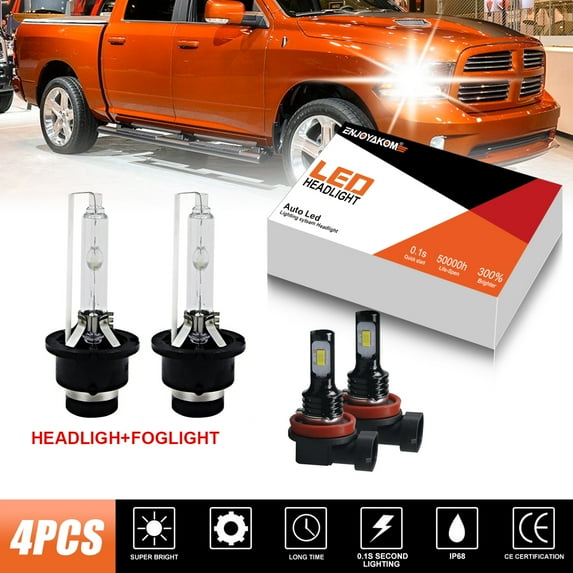 ENJOYAKOM 4pcs D2S+H11 For Acura RL Base Sedan 2005-2012 HID Headlight High/Low + LED Fog Light Bulbs