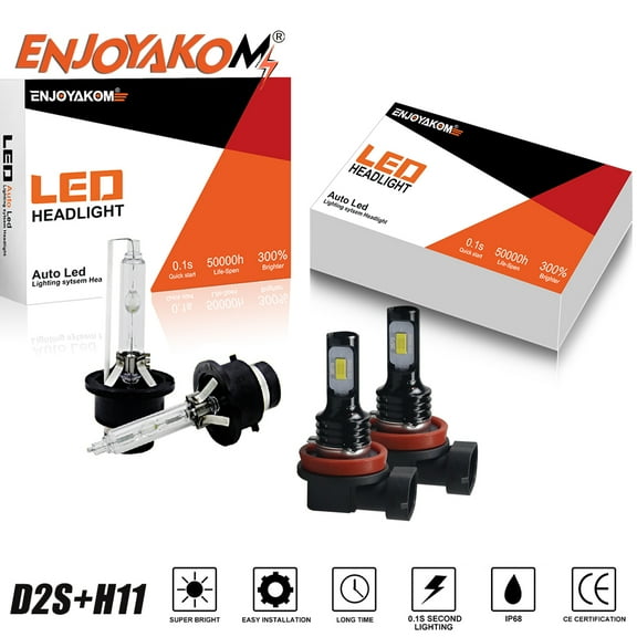 ENJOYAKOM 4pcs For Acura RDX Base Sport 2007-2015 D2S HID Headlight High Low + H11 LED Fog Light Bulbs