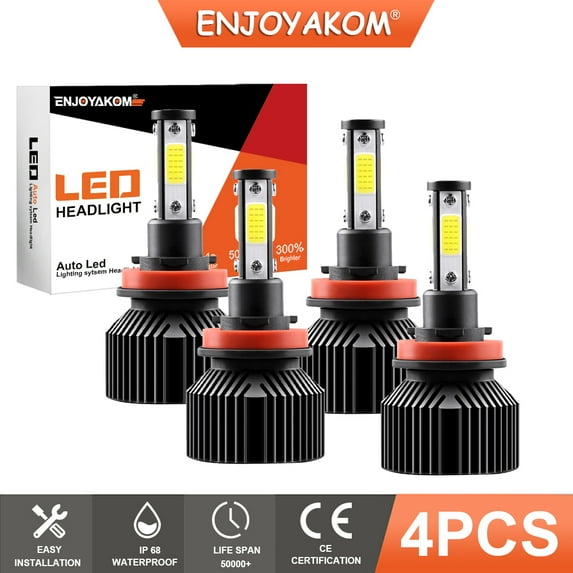 ENJOYAKOM 4pcs H11 LED Headlight Bulbs High/Low Beam For Nissan Qashqai 2017 2018 2019 6000K White
