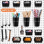 ENJOYWOOD 34 Piece Stainless Steel Pegboard Accessories and Hooks Set, Black