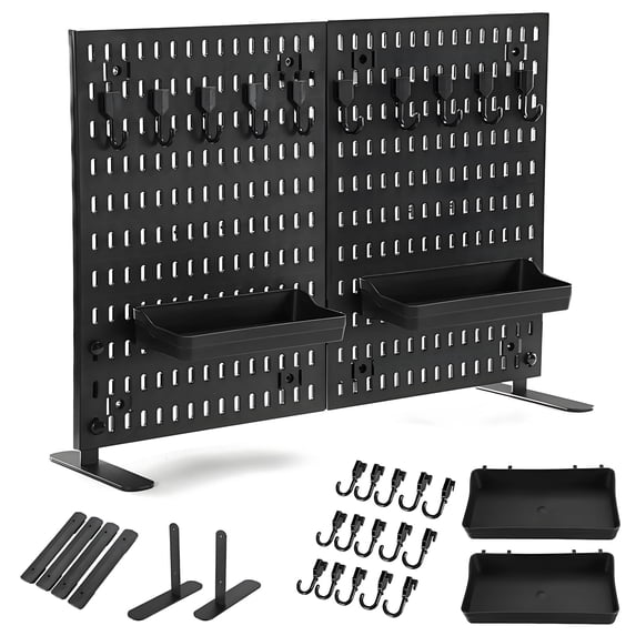 Pegboard,ENJOYWOOD 23.5 x 16.5 inch Plastic Peg Board Set,Freestanding Desktop Toolboard With Hooks and Shelfs for Office Home Gaming Room Storage Organizer,Black