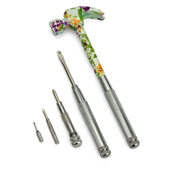ENKAY - 6 in 1 Flower Hammer & Screwdriver (Pattern 2) Multifunction Claw Hammer Tool with Floral Print
