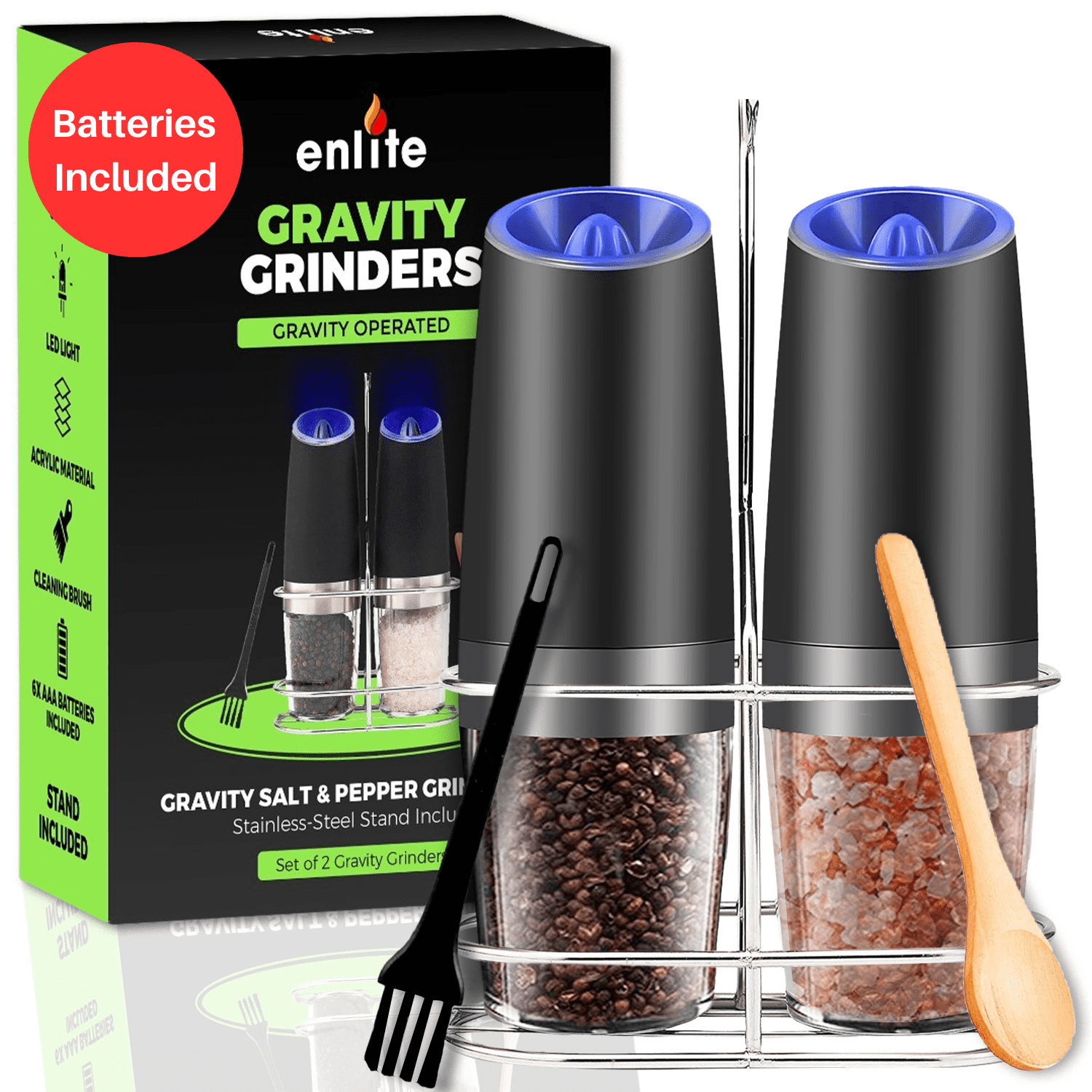 Electric Gravity Salt And Pepper Grinder Mill Set Stand Spice Jar Automatic  Battery Powered Spice Pepper Mills Grinder