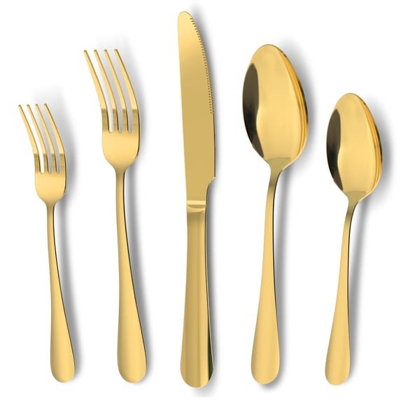 ENLOY 20 Piece Silverware Set Stainless Steel Flatware Cutlery Set Knife Fork Spoon Service for 4 Gold