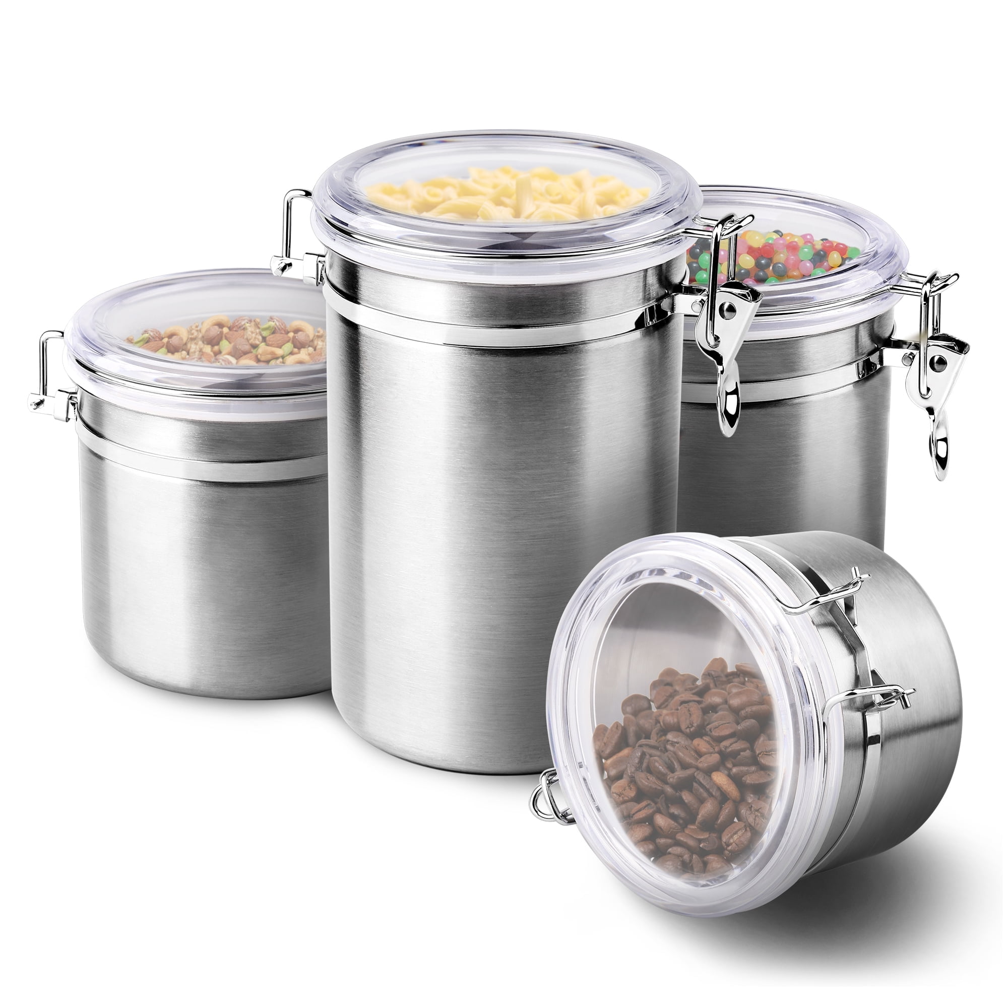 Multicolor Stainless Steel Airtight Canister Set with Clear Lids