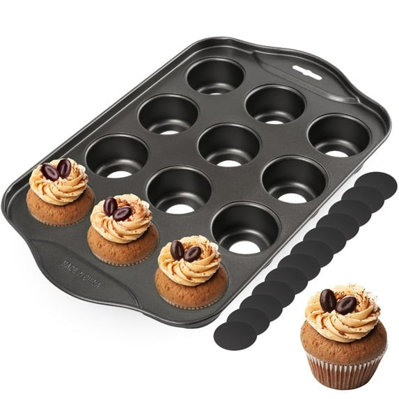ENLOY Mini Muffin Pan, 12 Cavity Premium Carbon Steel Bakeware with Removable Bottom