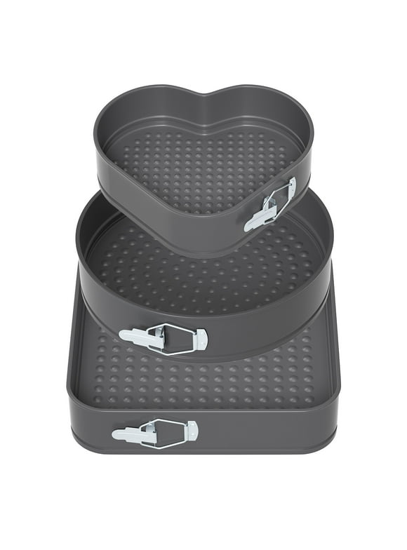 ENLOY Springform Pan Set of 3 Nonstick Cheese Cake Pan, Removable Bottom Leakproof Cake Pan for Baker & Baking Enthusiast, Heart Round Square Cake Pan