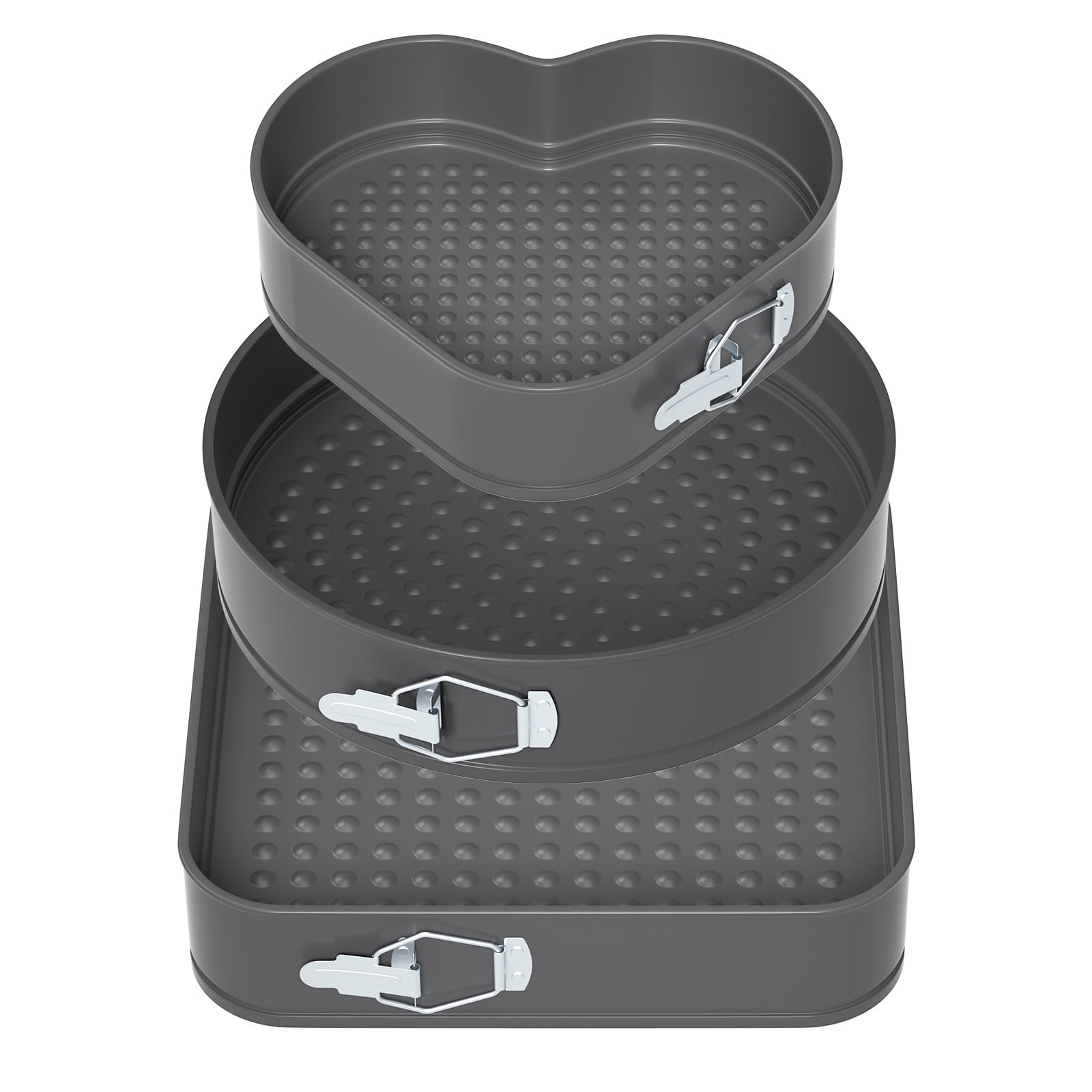 ENLOY Springform Pan Set of 3 Nonstick Cheese Cake Pan, Removable Bottom Leakproof Cake Pan for Baker & Baking Enthusiast, Heart Round Square Cake Pan