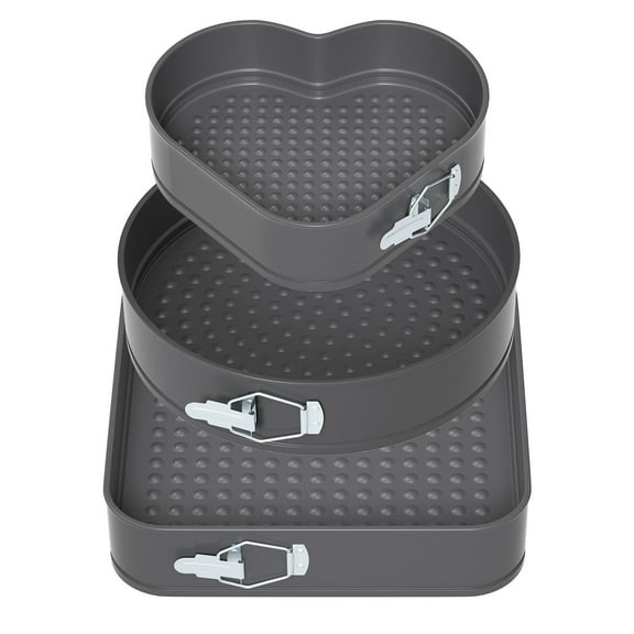 ENLOY Springform Pan Set of 3 Nonstick Cheese Cake Pan, Removable Bottom Leakproof Cake Pan for Baker & Baking Enthusiast, Heart Round Square Cake Pan