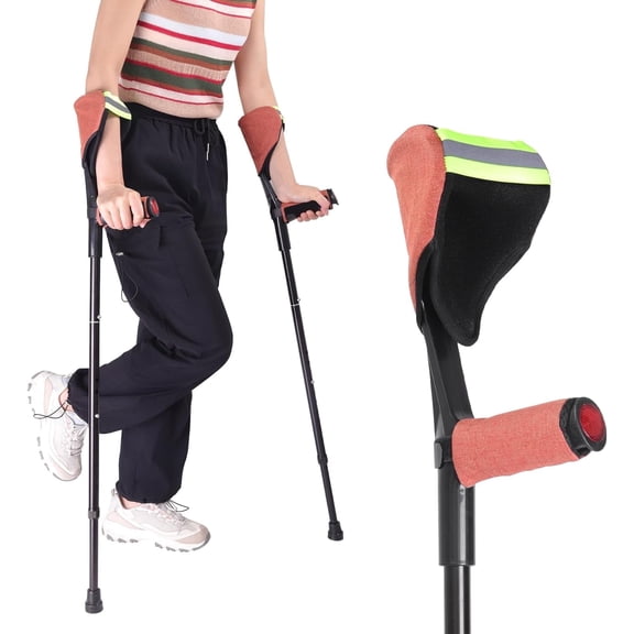 ENLUNTRA 1 Pair Forearm Crutches for Adults with Elbow Protection Orange Cloth Cover,Adjustable Arm Crutch with Elbow Strap.