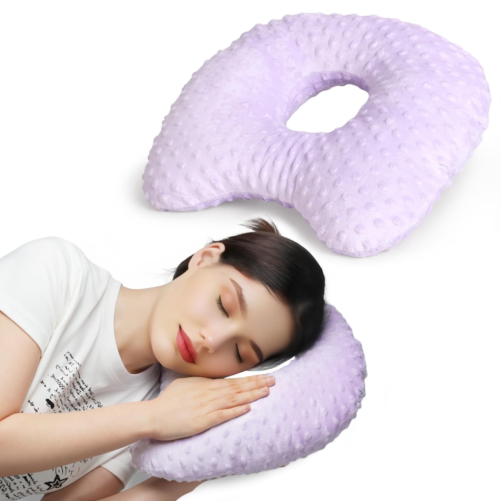 ENLUNTRA Ear Piercing Pillow for Side Sleepers with an Ear Hole - CNH and Ear Pain Ear Inflammation Pressure Sores, Washable and Adjustable Ear Guard Pillow with Cotton Polyester (Purple)