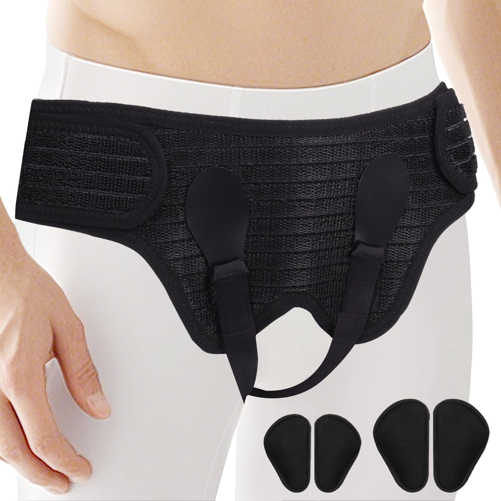 ENLUNTRA Hernia Belt for Men & Women - Single/Double Inguinal Support Belt with 4 Removable Compression Pads, Groin Hernia Support Truss Underwear Briefs, Hernia Support Truss (Large)