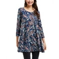 thumbnail image 1 of ENMAIN 3/4 Sleeve Shirts for Women Dressy Tunic Tops Casual Wear with Paisley Blouses Navy Blue 2XL, 1 of 8