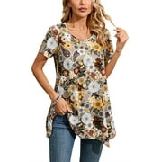 ENMAIN Tunic Tops for Women Plus Size Short Sleeve Tunics Loose Fit Dressy Summer Yellow Shirts 2XL