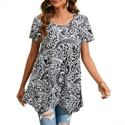 ENMAIN Tunic for Women Summer T Shirts Casual Short Sleeve Tunics Tops Plus Size Black White 2XL