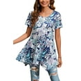 thumbnail image 1 of ENMAIN Women Casual Tunic Tops Summer Short Sleeve Shirt Plus Size Ladies Loose Fit Blouses Blue 2XL, 1 of 8