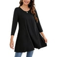thumbnail image 1 of ENMAIN Women Clothes Plus Size Tops 3/4 Length Sleeve Shirts Round Neck Tunic Blouses Solid Black XL, 1 of 8