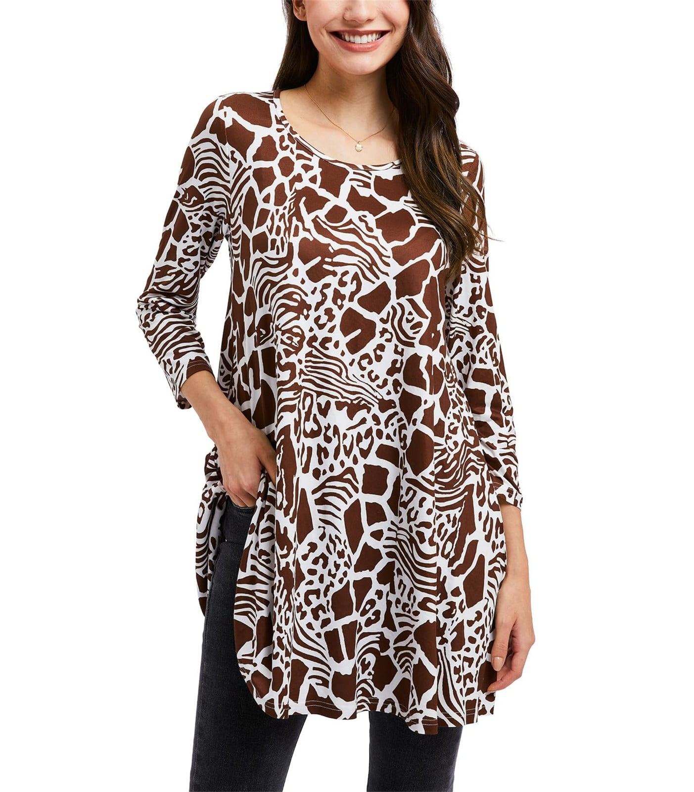 MONNURO Women's 3/4 Sleeve Loose Fit Swing Tunic Top - Plus Size Casual Blouse (Plaid Blue, 3X)