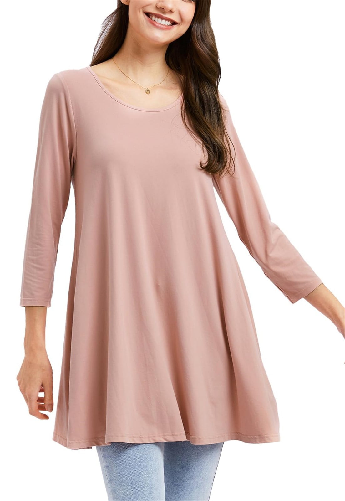 ENMAIN Women's 3/4 Sleeve Tunic Top - Plus Size Floral Blouse, Loose Fit, Flare Hem, To Wear With Leggings