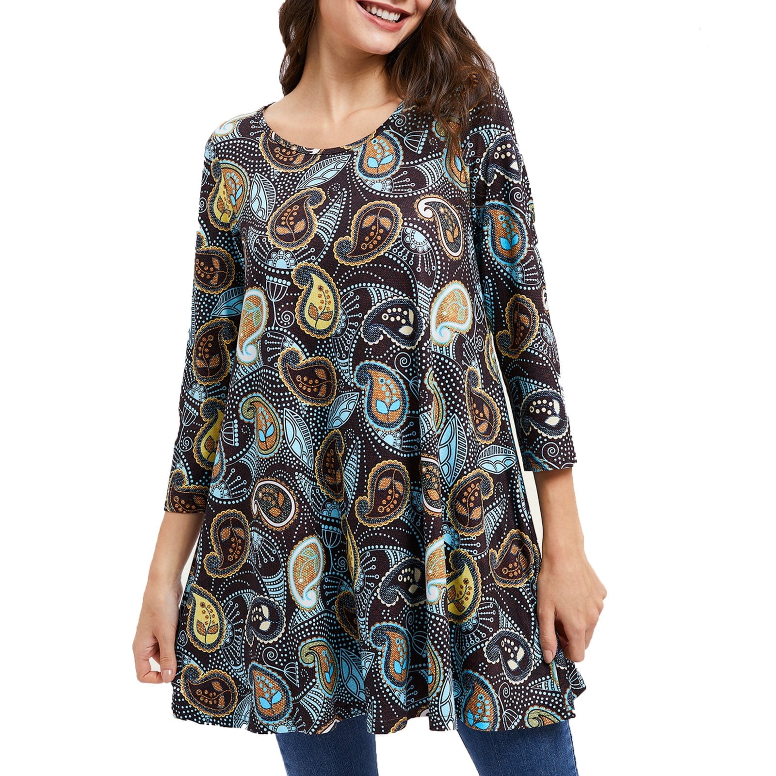 ENMAIN Women's Plus Size Tunic Tops 3/4 Sleeve Dressy Blouses Casual ...