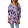 thumbnail image 1 of ENMAIN Womens Plus Size Tops 3/4 Sleeve Shirts V Neck Casual Pink Paisley Tunic Swing Flare Blouses, 1 of 8