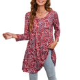 ENMAIN 3/4 Sleeves Tunic Tops for Women Pink Paisley Printed Blouse
