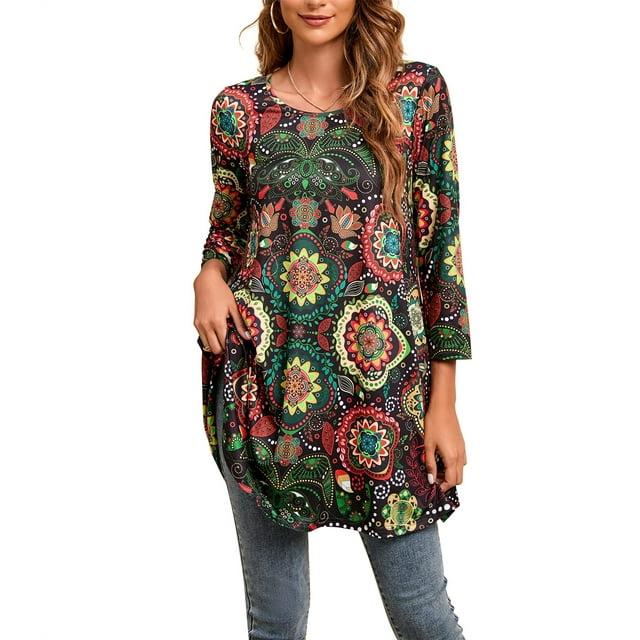 Womens 3/4 Sleeve Tops Casual Polka Dot Summer Cotton Notch V Neck Funny Shirts Button Up Graphic Tees Trendy Three Quarter Gym Blouses Going Out Plus Size Clothes Summer Blouses For Women