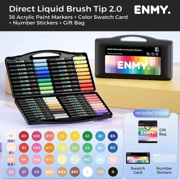 ENMY Black Box Gen2 Direct-Liquid Acrylic Markers Set, 36 Rich Colors ...