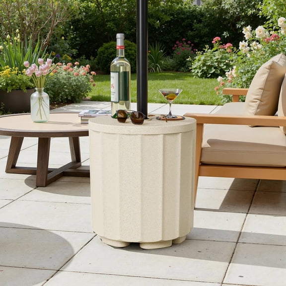 ENNSOO 2-In-1 Umbrella Base Outdoor Patio Side Table Dual Purpose Table for Garden Pool Deck Balcony