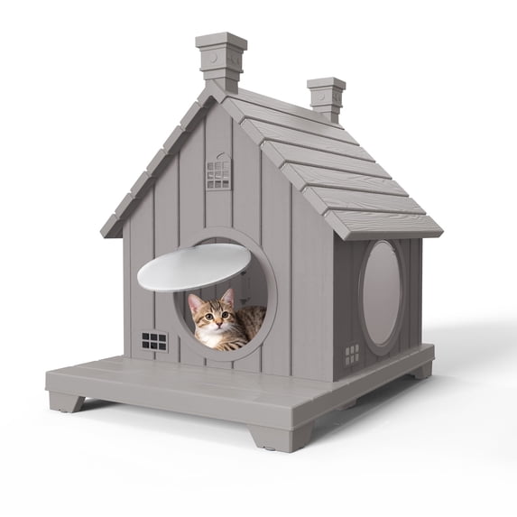 ENNSOO Cat House Compact Single Layer Space Saving Design Durable Plastic Material Moisture Proof Mold Resistant With Ventilation And Rounded Edges For Indoor Home Use, Gray
