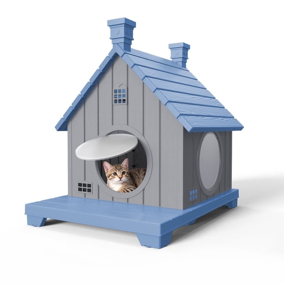 ENNSOO Cat House Compact Single Layer Space Saving Design Durable Plastic Material Moisture Proof Mold Resistant With Ventilation And Rounded Edges For Indoor Home Use, Blue