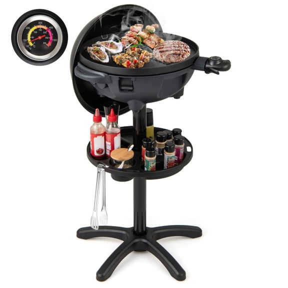 ENNSOO Electric Grill 1200W Double Zone Cooking 2 in 1 Freestanding Countertop BBQ For Indoor Outdoor Cooking