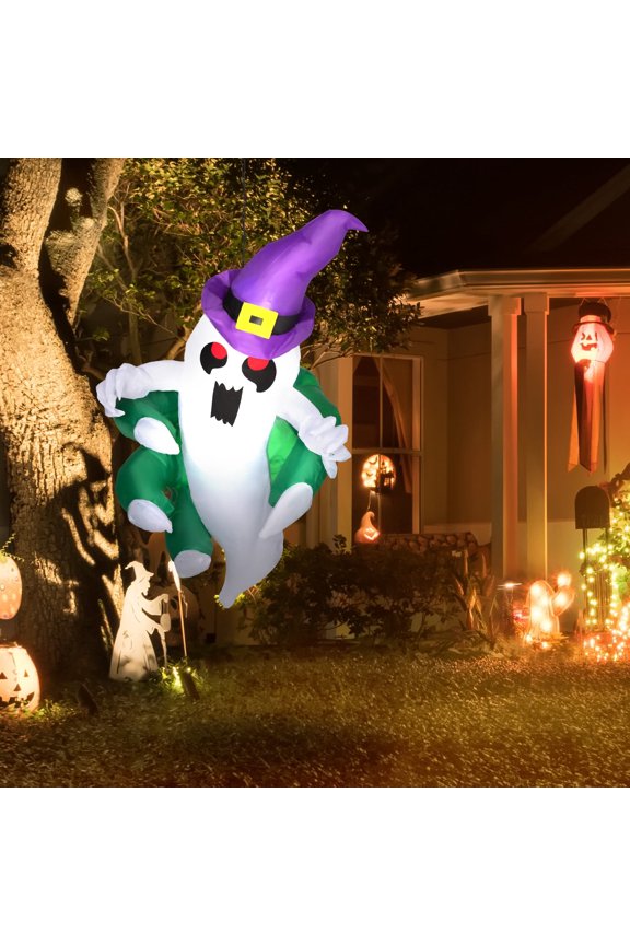 Halloween Decor Inflatable Ghost in Hat Window Display for Home Garden