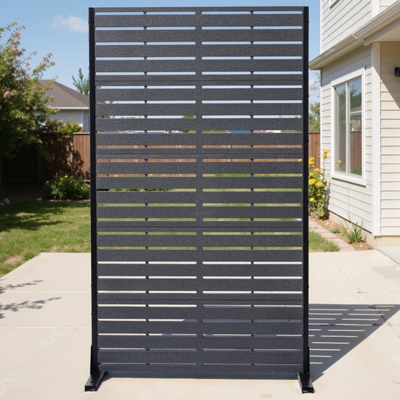 ENNSOO Outdoor Privacy Screens Freestanding 5 Panel HDPE Decorative Fence Louver Pattern Patio Divider for Outdoor Patio Garden Dark Gray