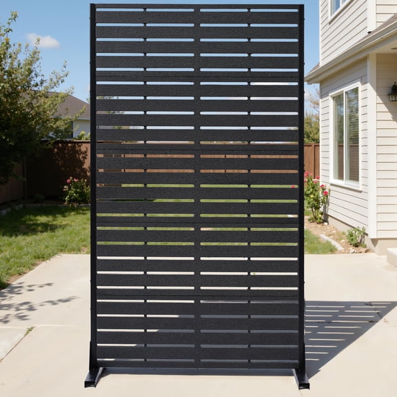 ENNSOO Outdoor Privacy Screens Freestanding 5 Panel HDPE Decorative Fence Louver Pattern Patio Divider for Outdoor Patio Garden Matte Black