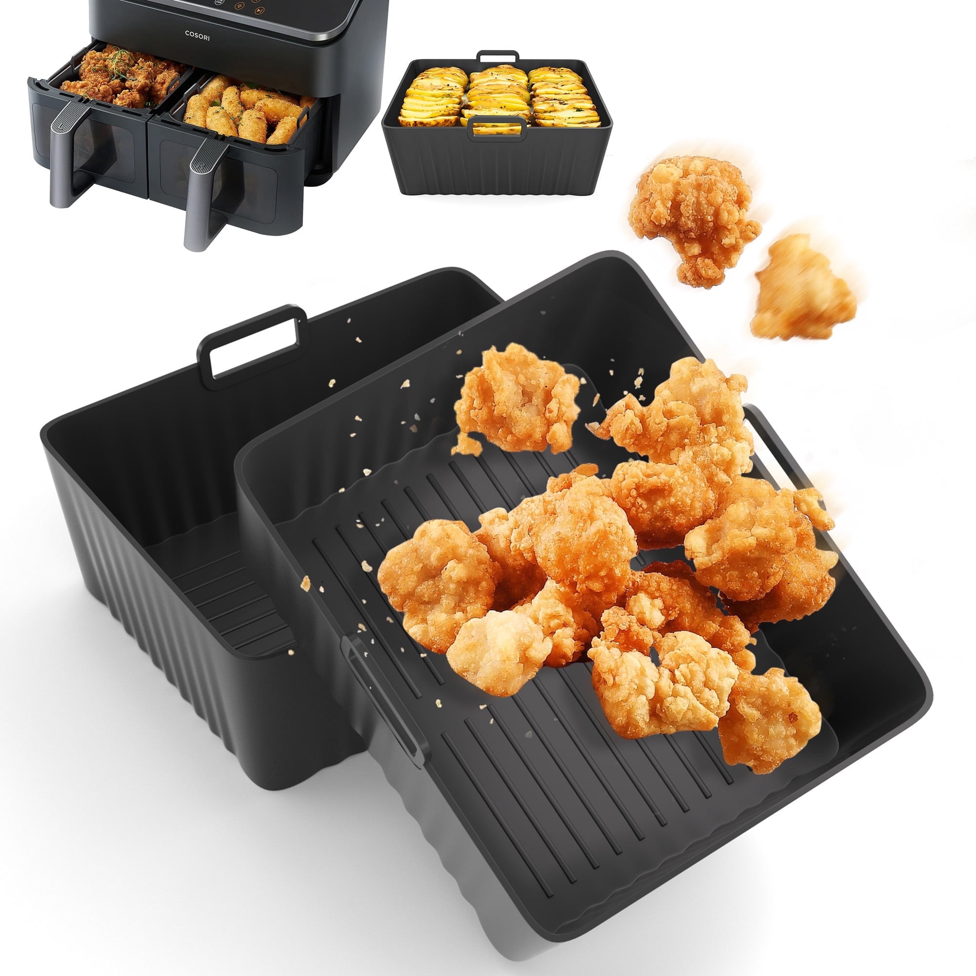 ENOKING 2Pcs Air Fryer Silicone Liners Pot Square, 9QT Silicone Oven Pot Baking Tray, Air Fryer Basket Mat Reusable