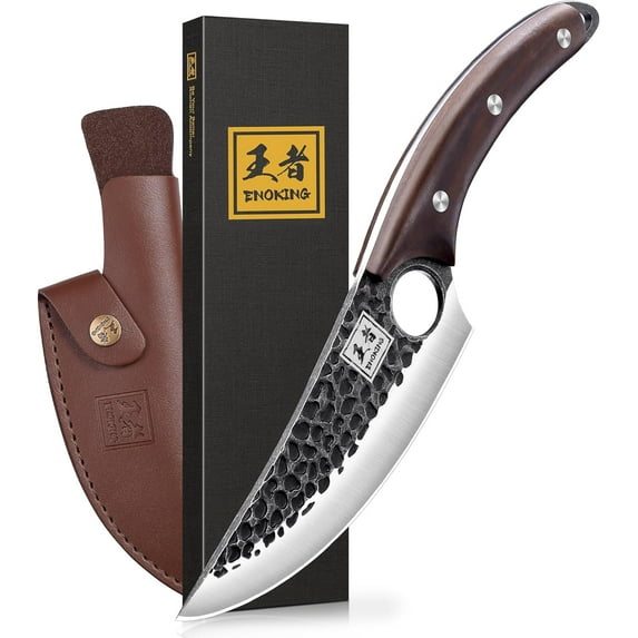 ENOKING 5.9" Japanese Chef Knife Boning Cutting Knife with Sheath, Forged Butcher Knife Viking Kitchen Kinfe for Cooking