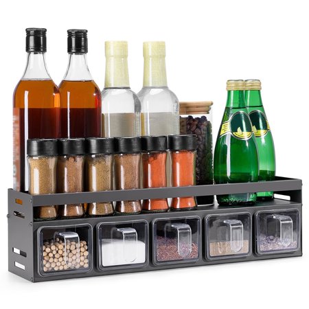 ENOKING Spice Rack Organizer, Adhesive Wall Mount, 2-Tier Wall Mounted Spice Rack & Organizers, Aluminum,